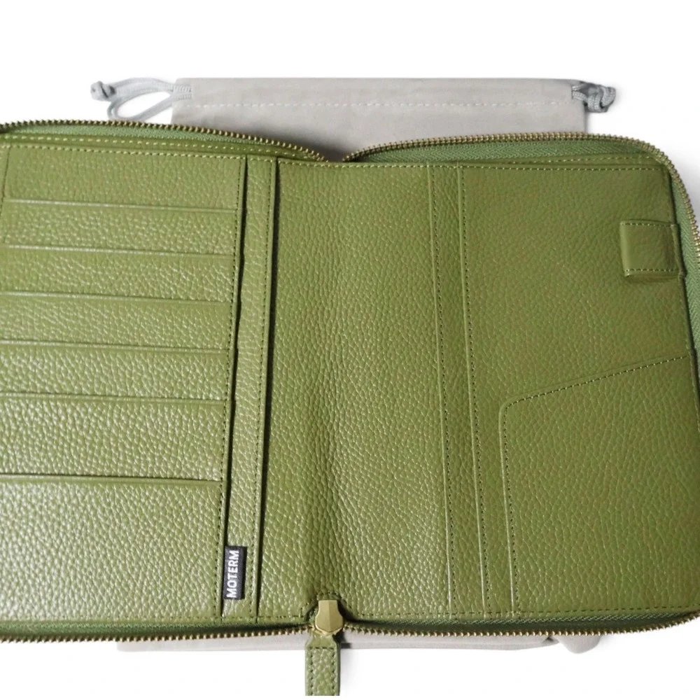 MOTERM Zip Around Planner Cover B6 Pebbled Leather Olive Green Folio